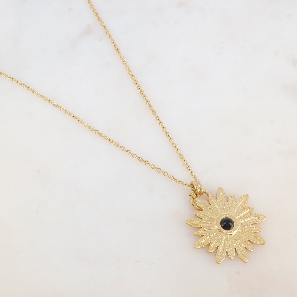 Sautoir avec pendentif fleur, pierre naturelle (80+10CM)