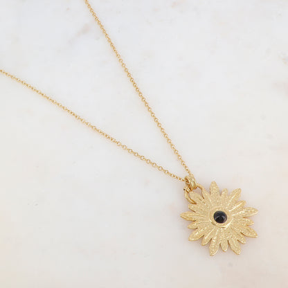 Sautoir avec pendentif fleur, pierre naturelle (80+10CM)
