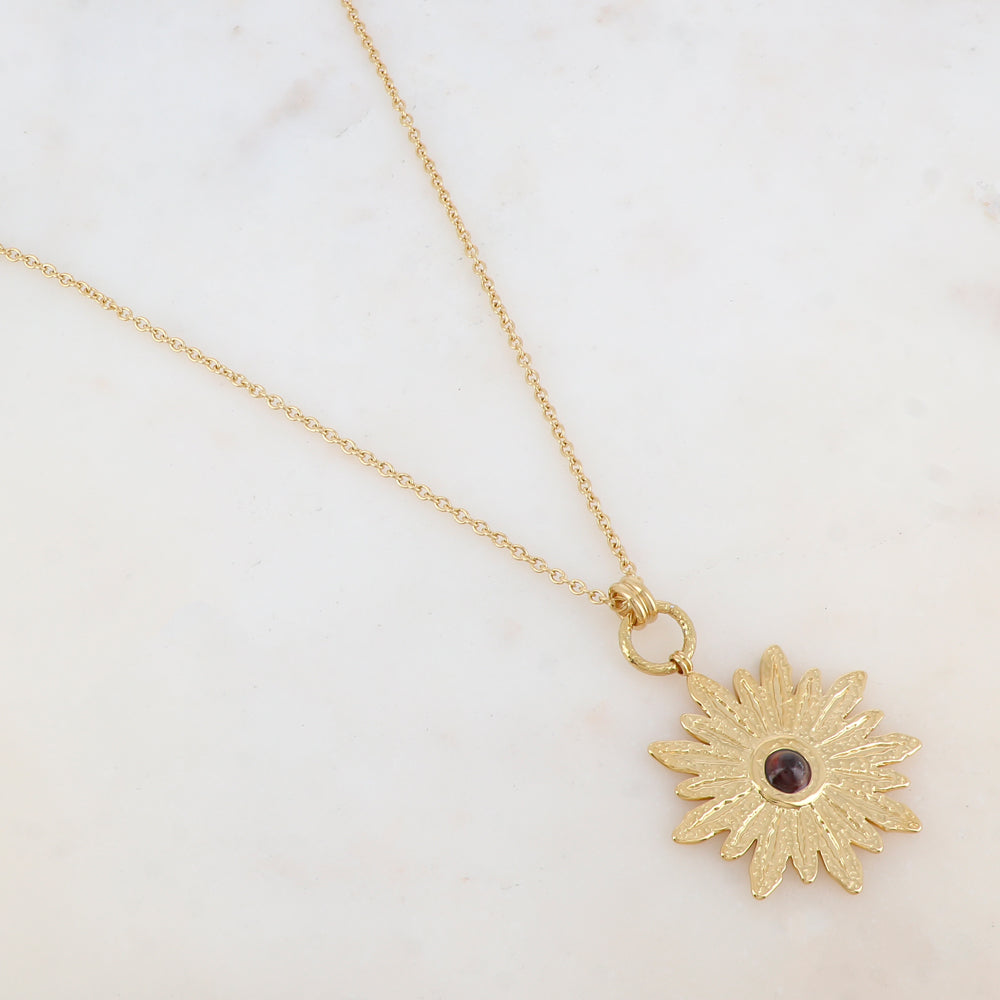 Sautoir avec pendentif fleur, pierre naturelle (80+10CM)