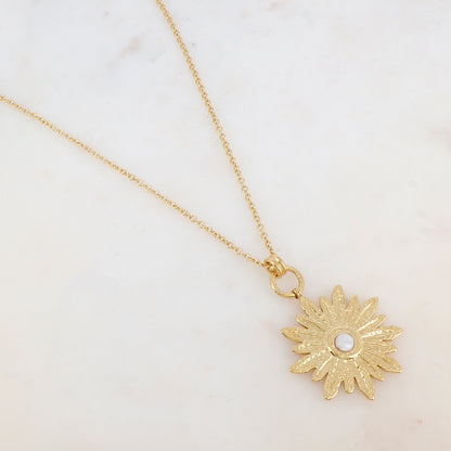 Sautoir avec pendentif fleur, nacre blanche (80+10CM)