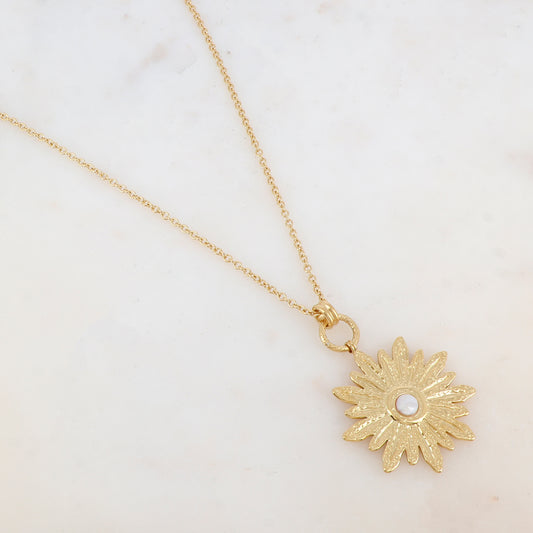 Sautoir avec pendentif fleur, nacre blanche (80+10CM)