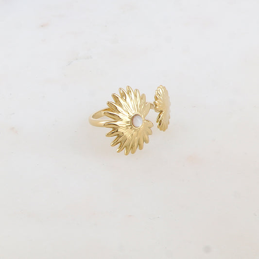 Bague embellie de 2 feuillages et pierre naturelle - Nacre