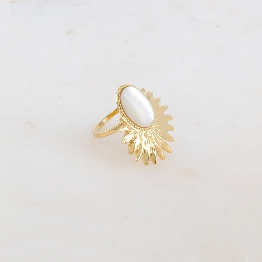 Bague feuillage avec pierre naturelle - Nacre