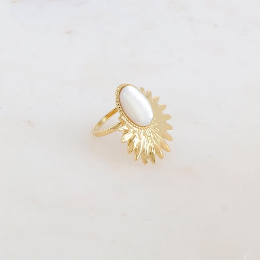 Bague feuillage avec pierre naturelle - Nacre