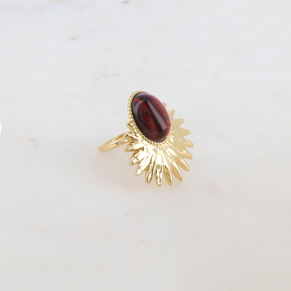 Bague feuillage avec pierre naturelle - Œil de taureau