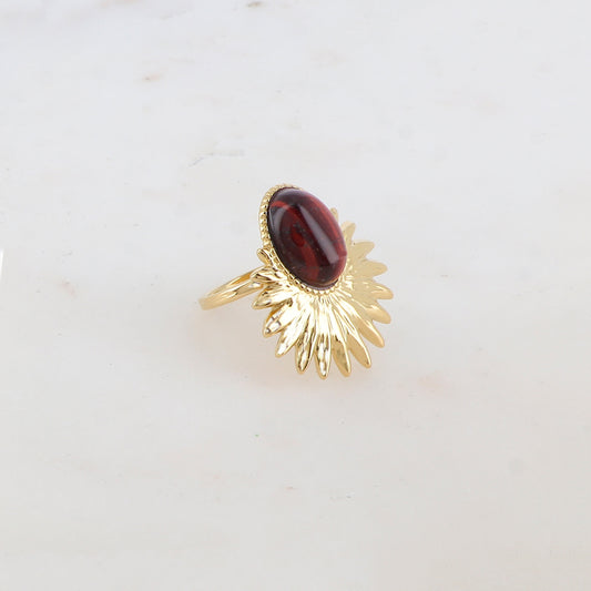Bague feuillage avec pierre naturelle - Œil de taureau