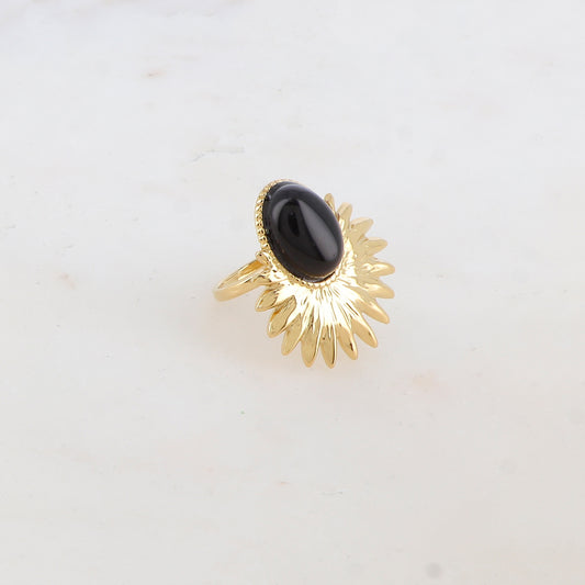 Bague feuillage avec pierre naturelle - Onyx