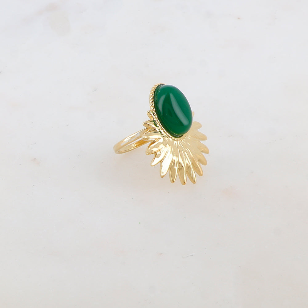 Bague feuillage avec pierre naturelle - Jade vert