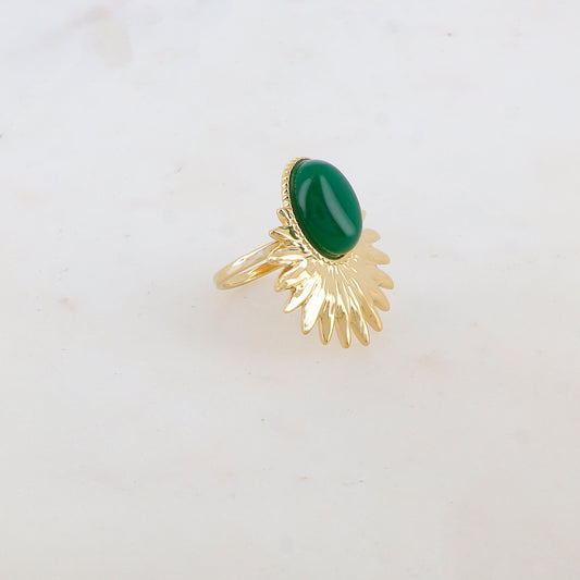 Bague feuillage avec pierre naturelle - Jade vert