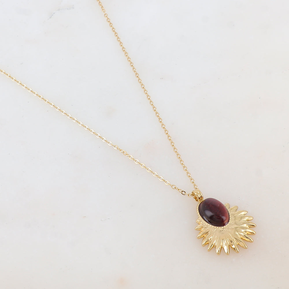 Collier avec pendentif feuillage, pierre naturelle (40+5CM)