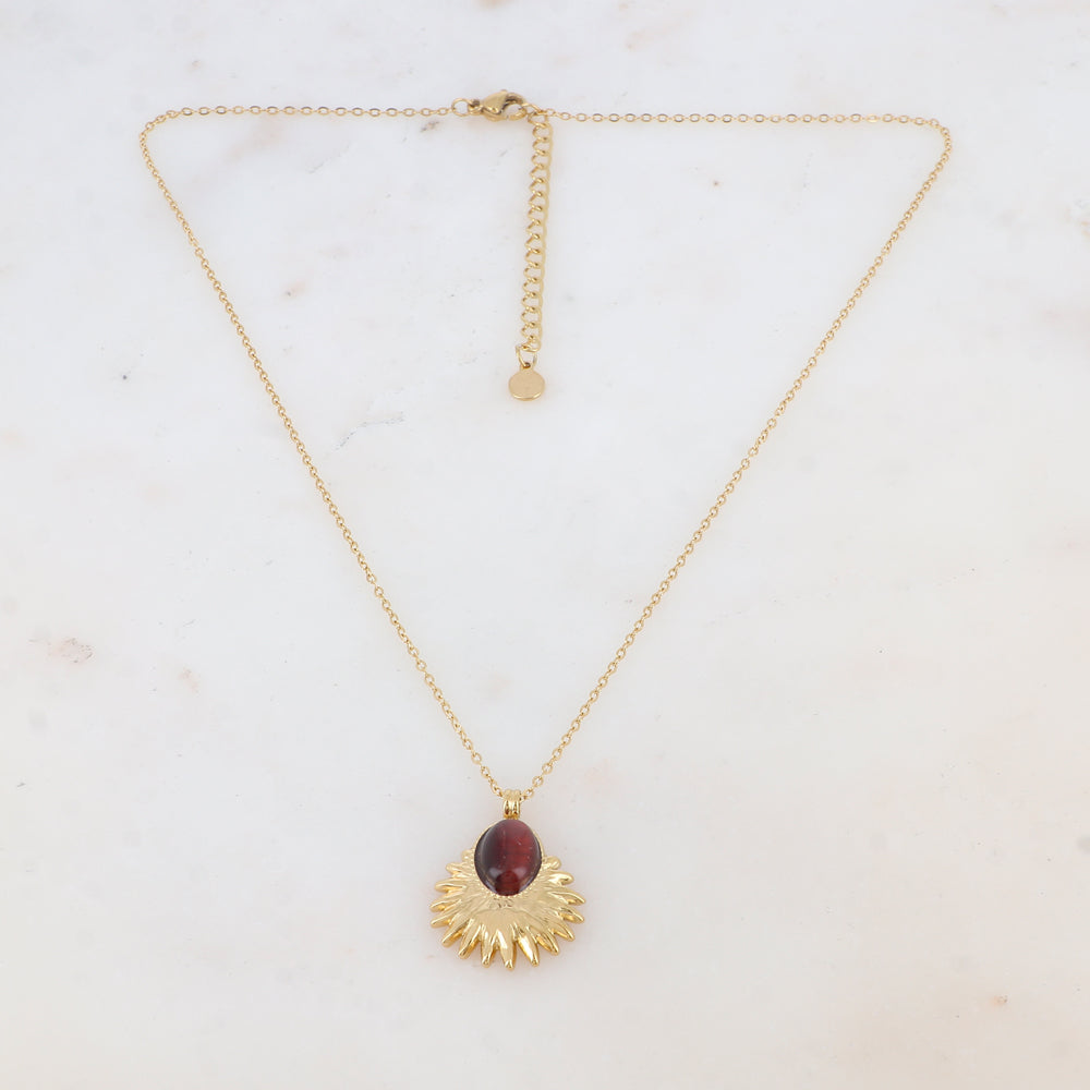 Collier avec pendentif feuillage, pierre naturelle (40+5CM)