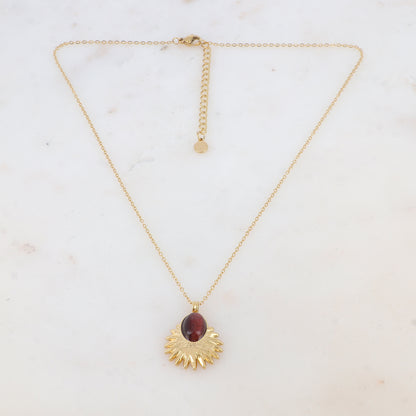Collier avec pendentif feuillage, pierre naturelle (40+5CM)