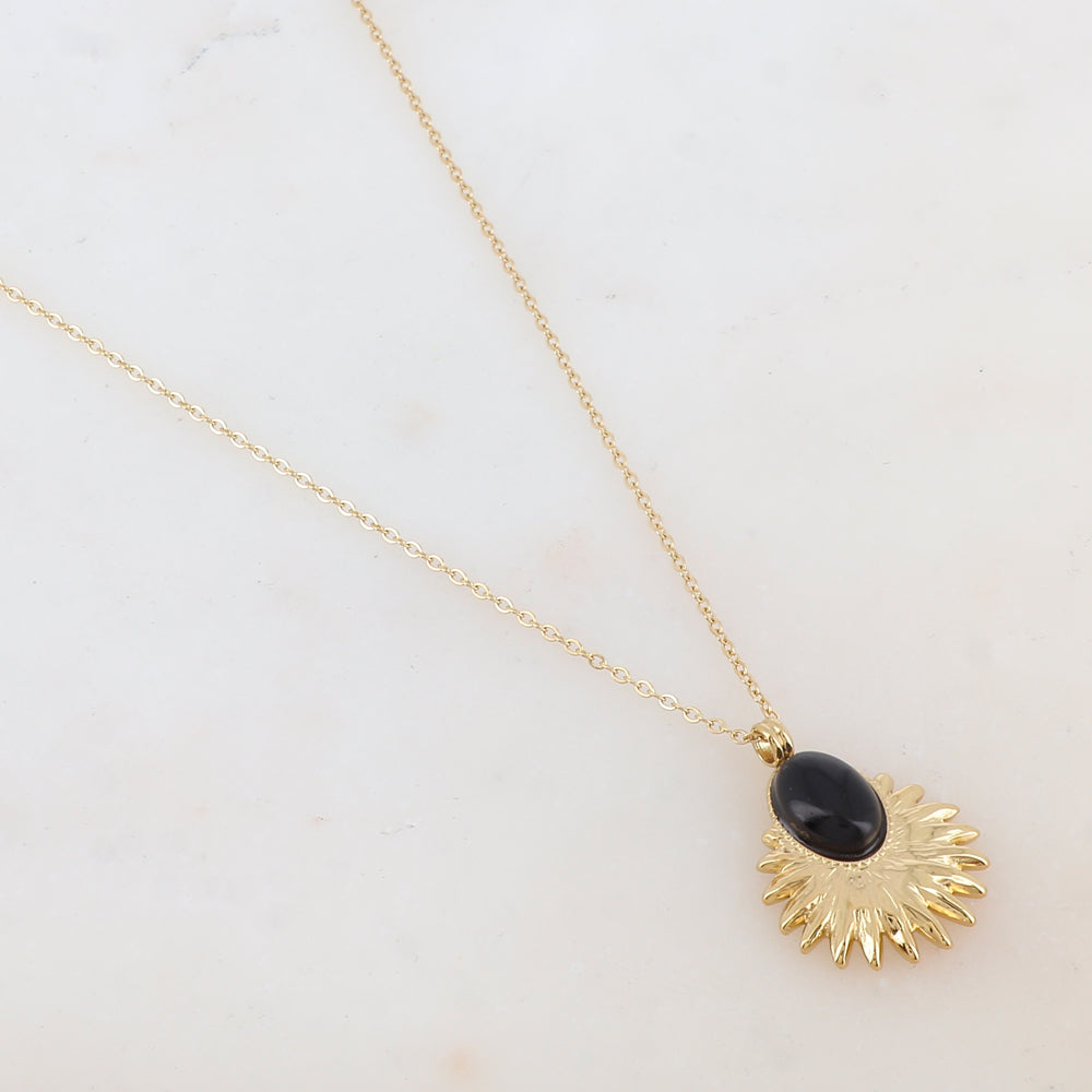 Collier avec pendentif feuillage, pierre naturelle (40+5CM)