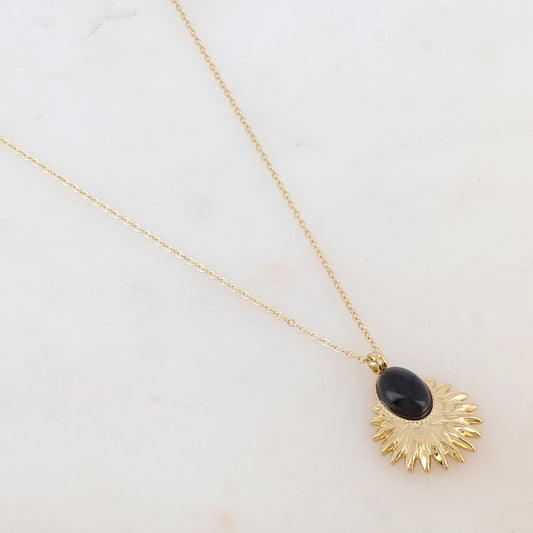 Collier avec pendentif feuillage, pierre naturelle (40+5CM)