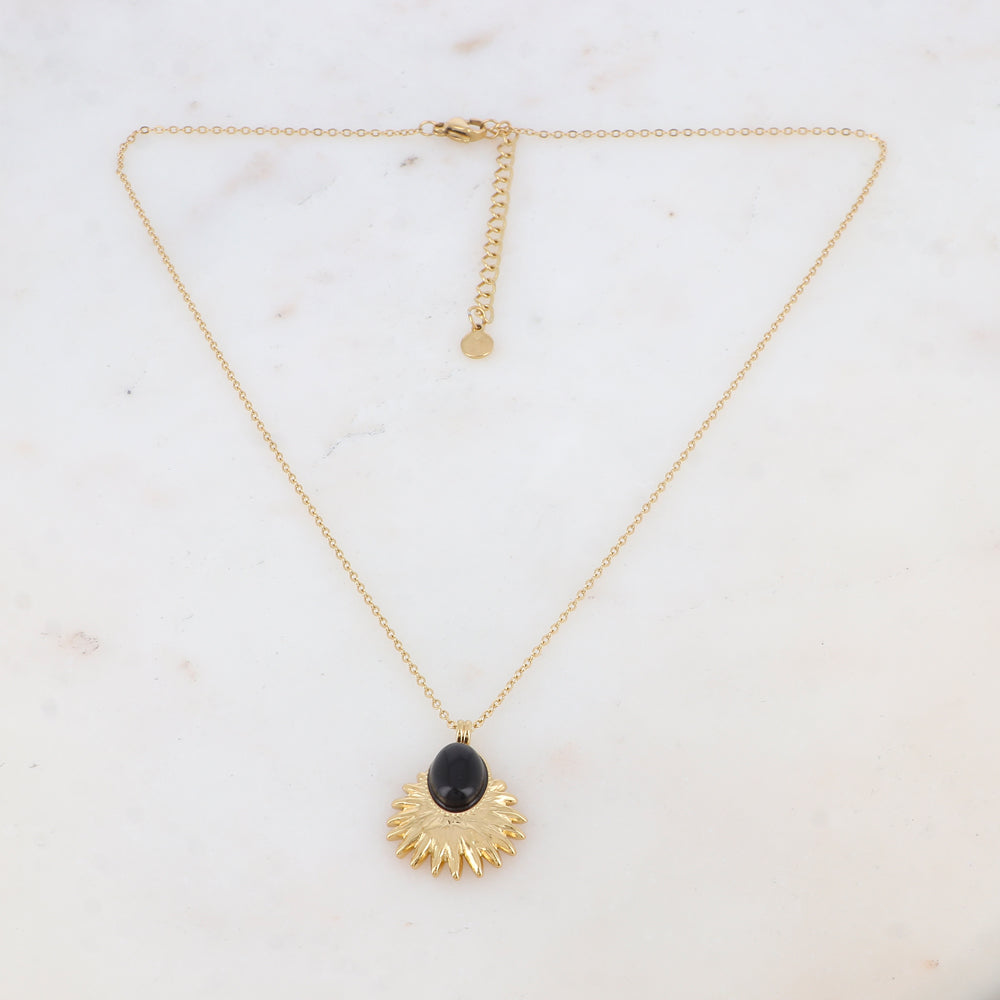 Collier avec pendentif feuillage, pierre naturelle (40+5CM)