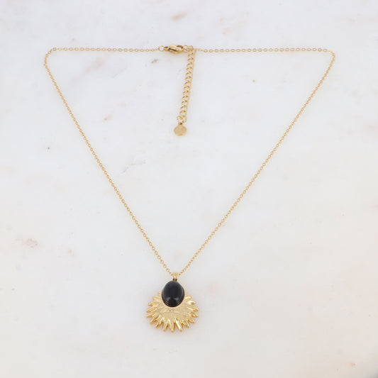 Collier avec pendentif feuillage, pierre naturelle (40+5CM)