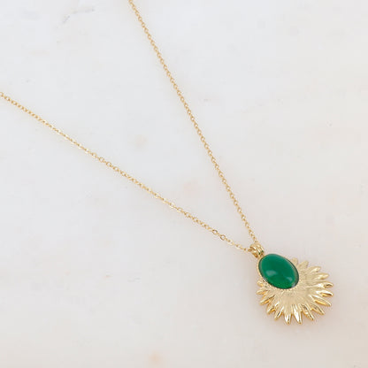 Collier avec pendentif feuillage, pierre naturelle (40+5CM)