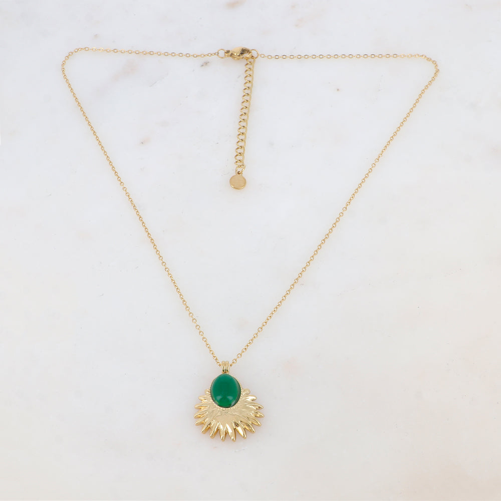 Collier avec pendentif feuillage, pierre naturelle (40+5CM)