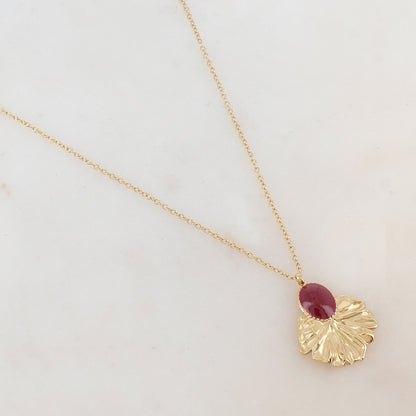 Collier avec pièce ovale émaillée et feuille (40+7CM)