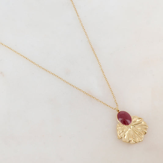 Collier avec pièce ovale émaillée et feuille (40+7CM)