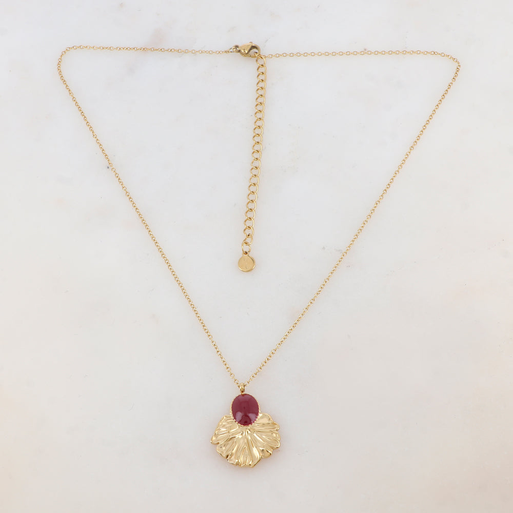 Collier avec pièce ovale émaillée et feuille (40+7CM)
