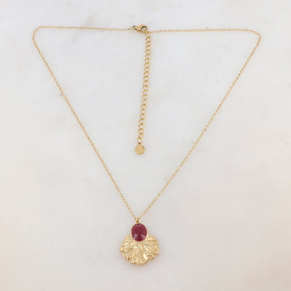 Collier avec pièce ovale émaillée et feuille (40+7CM)