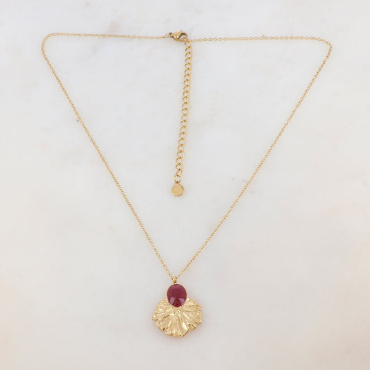 Collier avec pièce ovale émaillée et feuille (40+7CM)