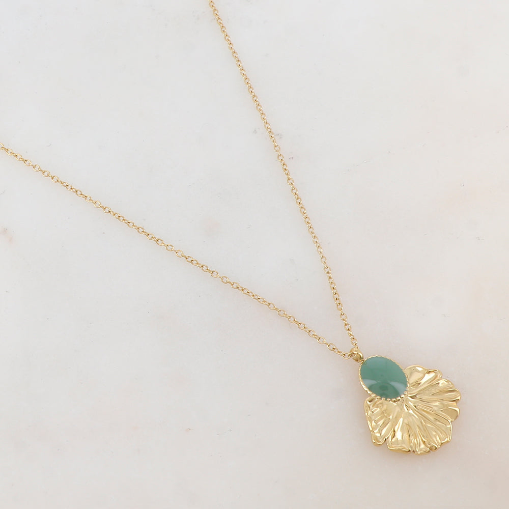 Collier avec pièce ovale émaillée et feuille (40+7CM)