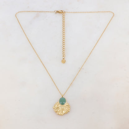 Collier avec pièce ovale émaillée et feuille (40+7CM)