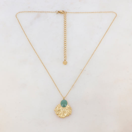 Collier avec pièce ovale émaillée et feuille (40+7CM)