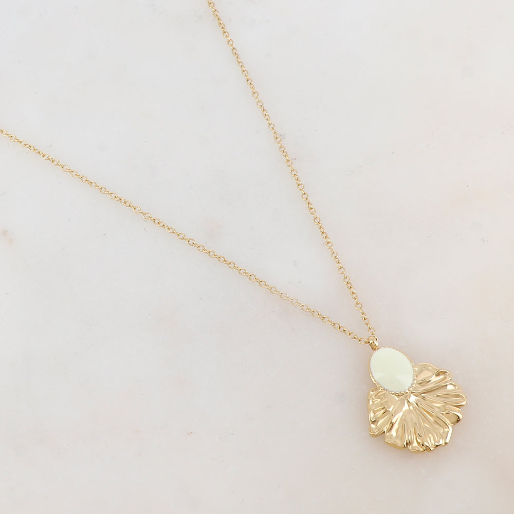Collier avec pièce ovale émaillée et feuille (40+7CM)