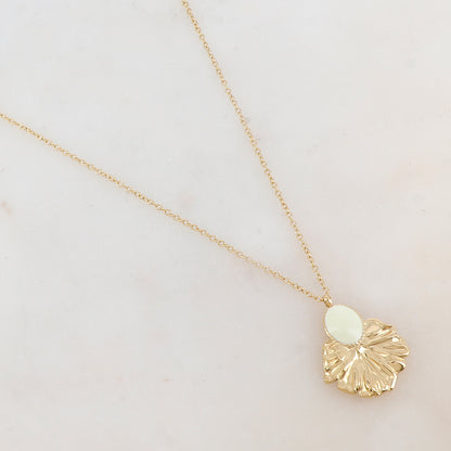 Collier avec pièce ovale émaillée et feuille (40+7CM)