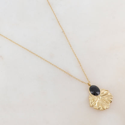 Collier avec pièce ovale émaillée et feuille (40+7CM)