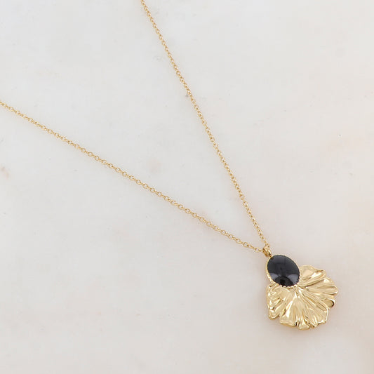 Collier avec pièce ovale émaillée et feuille (40+7CM)