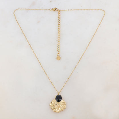 Collier avec pièce ovale émaillée et feuille (40+7CM)