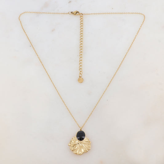 Collier avec pièce ovale émaillée et feuille (40+7CM)