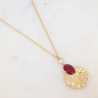 Sautoir avec pendentif feuillage émaillé (80+10CM)