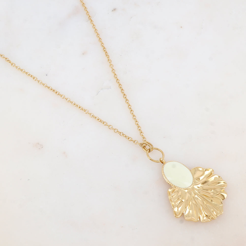 Sautoir avec pendentif feuillage émaillé (80+10CM)