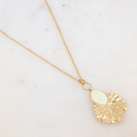 Sautoir avec pendentif feuillage émaillé (80+10CM)