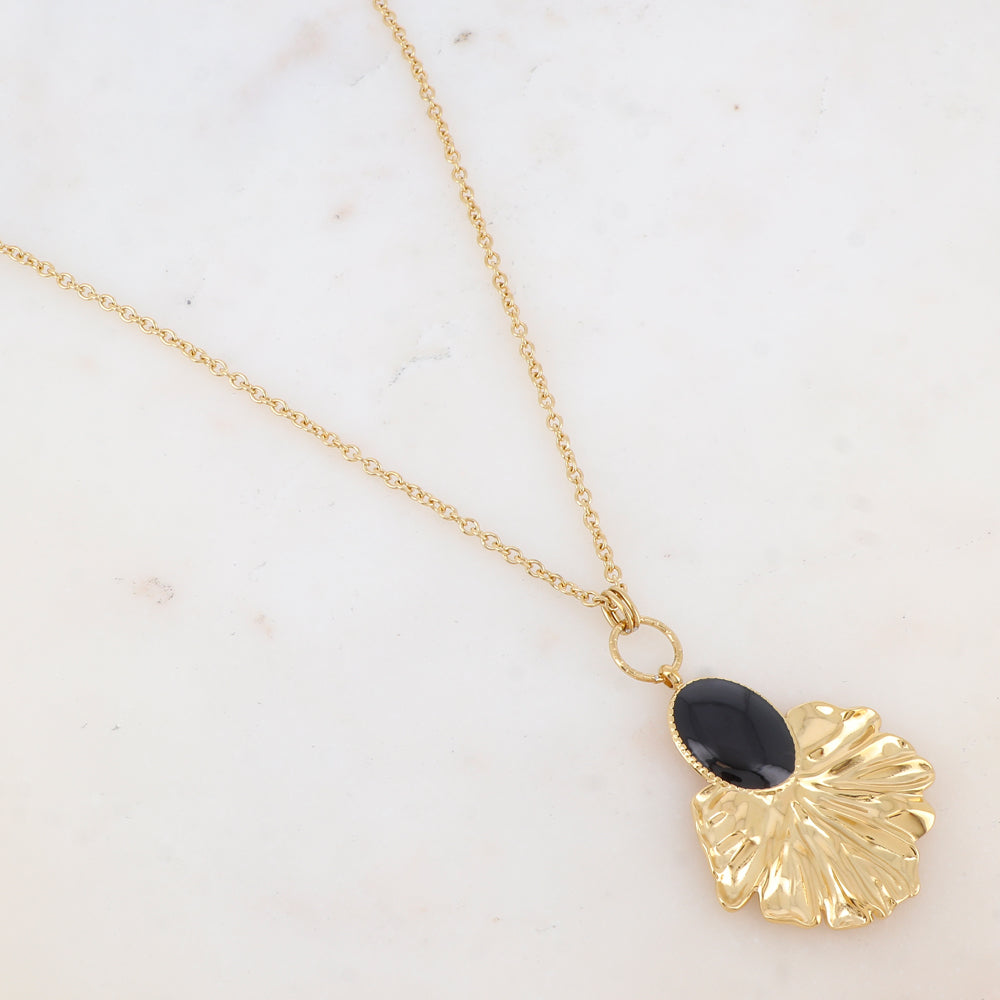 Sautoir avec pendentif feuillage émaillé (80+10CM)