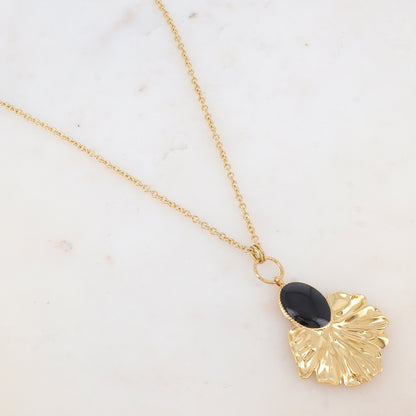 Sautoir avec pendentif feuillage émaillé (80+10CM)