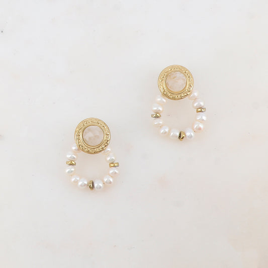 B.O à puce pendantes avec perles d'eau douce 2 x 3,3 cm