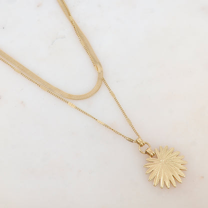 Collier 2 rangs avec maille miroir, pendentif feuillage (40/48+7CM)