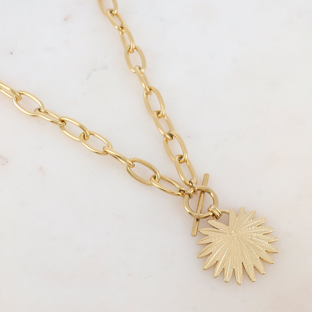 Collier en maille avec pendentif feuillage (45+5CM)