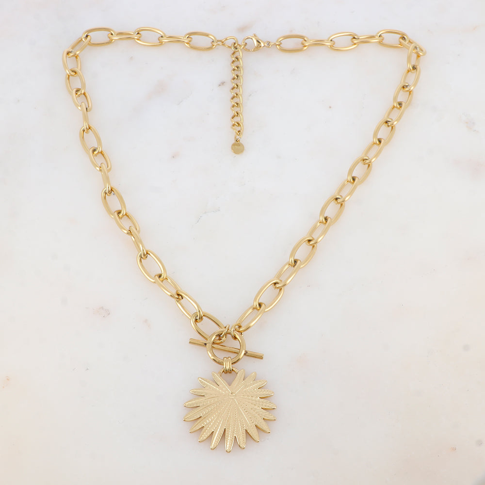 Collier en maille avec pendentif feuillage (45+5CM)