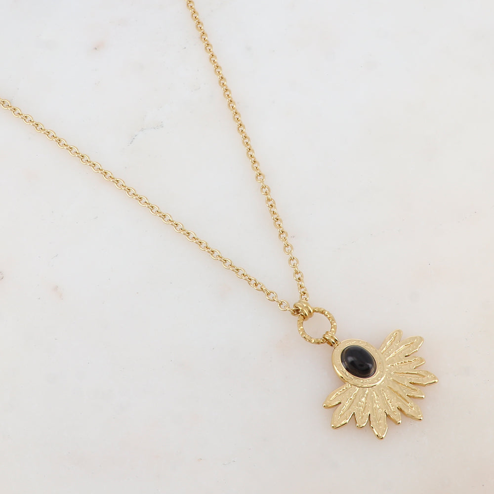 Collier avec pendentif feuillage, pierre naturelle (60+5CM)
