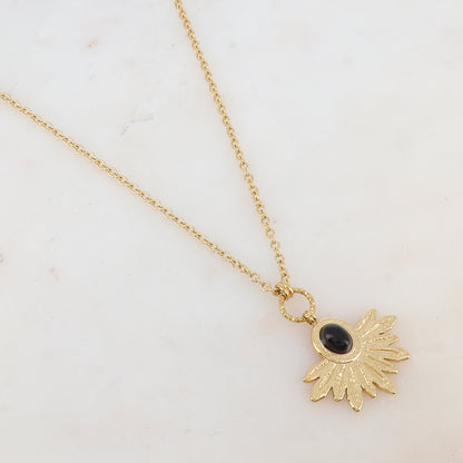 Collier avec pendentif feuillage, pierre naturelle (60+5CM)