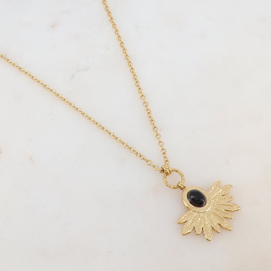 Collier avec pendentif feuillage, pierre naturelle (60+5CM)