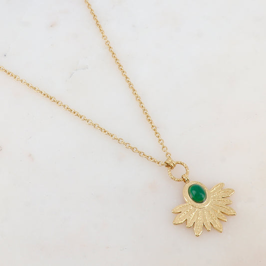 Collier avec pendentif feuillage, pierre naturelle (60+5CM)