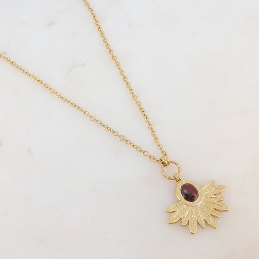 Collier avec pendentif feuillage, pierre naturelle (60+5CM)